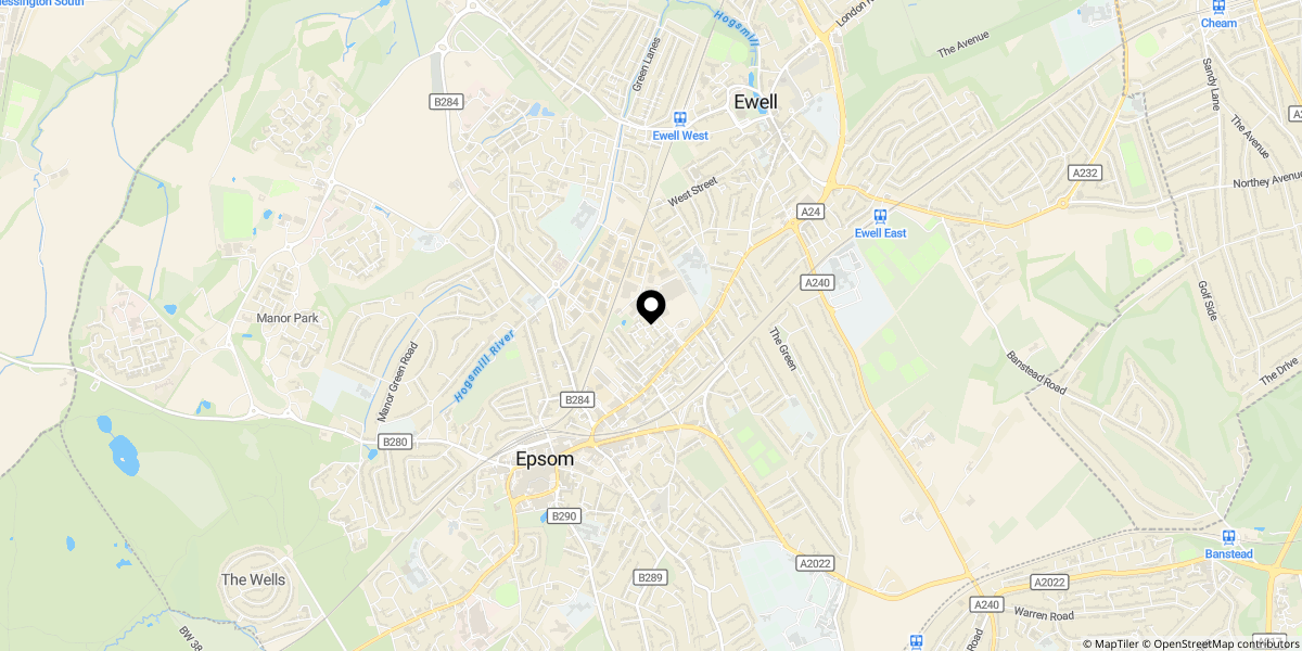 Approximate location of Middle Lane, Epsom, KT17 1DP